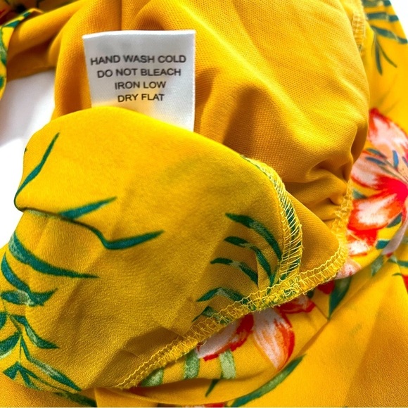 IRIS Women’s Large Hi-Low Skort Set with V-Neck Tie Crop Blouse Yellow Floral - Picture 11 of 16